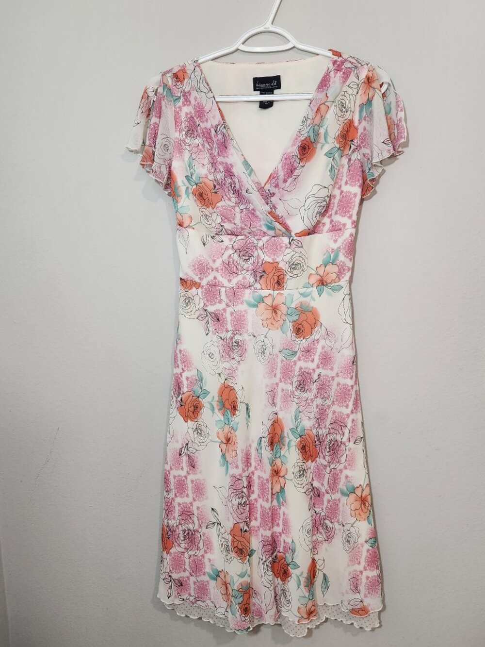BIYAYCDA Pink & Cream Floral Wrap Dress- Lightweight Summer Chiffon Size 4